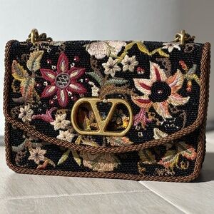 Valentino Black Embroidered Bag with Floral Detail